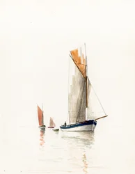 gabarre aan de monding van de Gironde (gouache en houtskool)