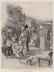 Zotheid en mode in Monte Carlo, op de terrassen (litho)