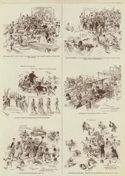 De Home Rule Sessie, enkele "Daily Graphic" schetsen in het parlement (gravure)