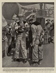 Met de vloot in Chinese wateren, een nieuw beroep voor de "Handy Man" (litho)