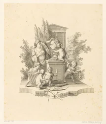 Allegorische voorstelling met een buste van Jacob Otten Huslij