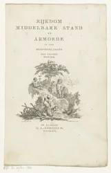 Drie putti met attributen in een berglandschap