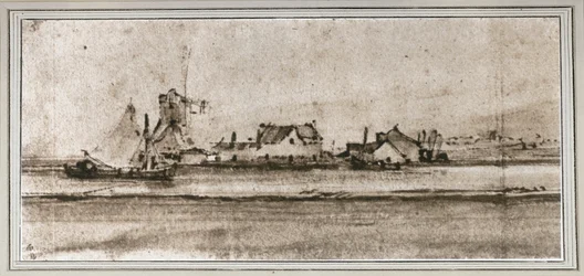 Het Molentje, seen from Amsteldijk (Pen and wash, bistre)