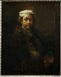 Portret van de kunstenaar op zijn ezel ...