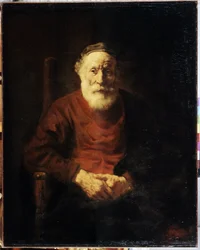 Portret van een oude man in rood