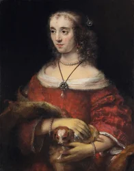 Portret van een dame met een schoothondje