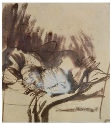 Zieke vrouw in een bed, misschien Saskia, echtgenote van de schilder