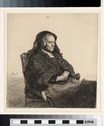 De moeder van de kunstenaar zittend aan een tafel, c.1631