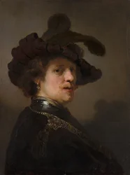 Tronie van een man met een gevederde baret