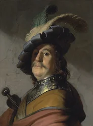 Een man met een gorget en pet