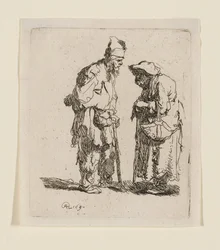 Een bedelaar en een bedelaarster in gesprek