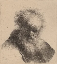 Buste van een Oude Man met Lange Baard en Witte Mouw, ca. 1630