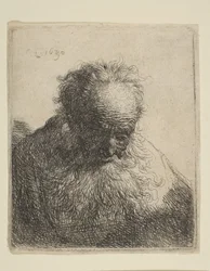 Buste van een oude man met een golvende baard: het hoofd voorovergebogen: linkerschouder onbeschaduwd, 1630.