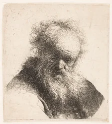 Buste van een oude man met een golvende baard en een witte mouw