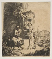 Christus en de Samaritaanse vrouw tussen ruïnes