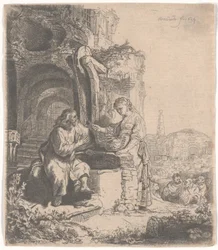 Christus en de vrouw van Samaria tussen ruïnes, 1634