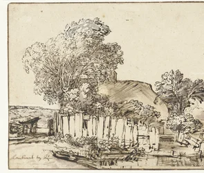 Huisje met Witte Omheining tussen Bomen