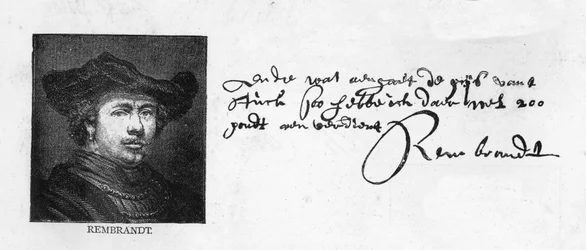 Handschrift en handtekening van Rembrandt uit een brief aan Constantine Huygens, c. 1640