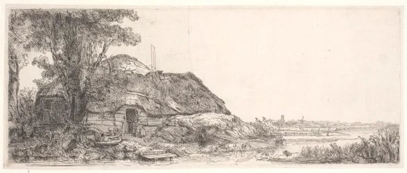 Landschap met een huisje en een grote boom