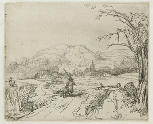 Landschap met een jager en honden