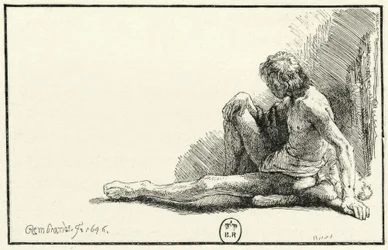 Mannelijk naakt, zittend op de grond