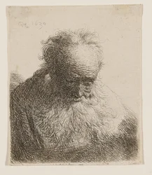 Oude man met golvende baard (hoofd voorovergebogen, linkerschouder onbeschaduwd)