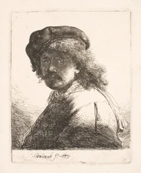 Rembrandt met een pet en een sjaal: het gezicht in de schaduw: borstbeeld