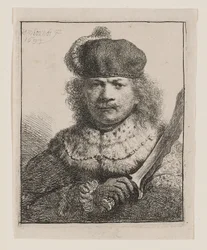 Rembrandt met opgeheven sabel