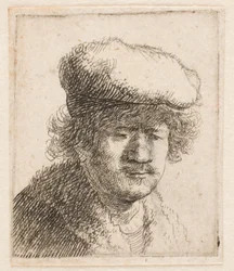 Rembrandt met de pet naar voren getrokken: borstbeeld