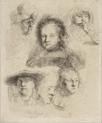 Rembrandts Vrouw en Vijf Andere Hoofden, 1636