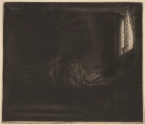 De heilige Hiëronymus in een donkere kamer