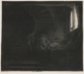 De heilige Hiëronymus in een donkere kamer