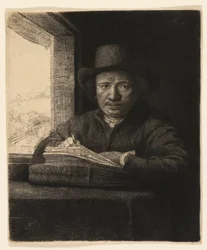 Zelfportret Etsen bij een Raam