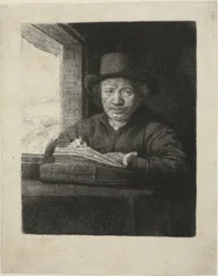 Zelfportret Ets bij een Raam
