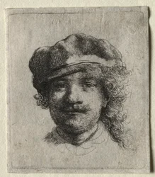 Zelfportret met een Zachte Muts: Volledig Gezicht, Alleen Hoofd, ca. 1634