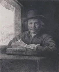 Zelfportret, ets bij een raam, 1648 (ets en gravure op geschept papier)