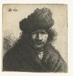 Zelfportret met schuine bontmuts: buste