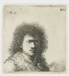 Zelfportret met wild haar: buste