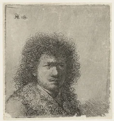 Zelfportret met wild haar: buste