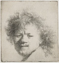 Zelfportret met lang, wild haar: alleen hoofd