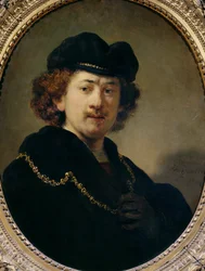 Zelfportret met hoed en gouden ketting