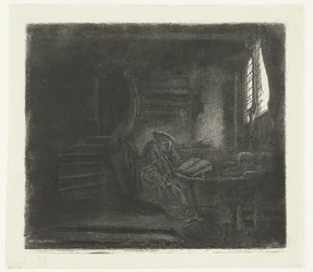 Heilige Hieronymus in een donkere kamer