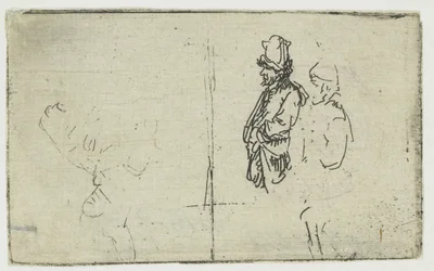 Studieblad met twee schetsen, één van twee boeren