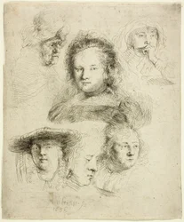 Studies van het hoofd van Saskia en anderen