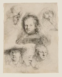Studies naar het hoofd van Saskia en andere figuren