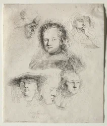 Studies van het hoofd van Saskia en anderen, 1636