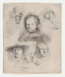 Studies van de Hoofden van Saskia en Anderen, 1636