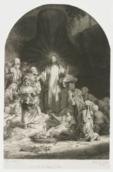 De Honderdguldenprent: het centrale deel met Christus die predikt, de plaat is gebogen