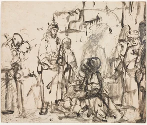 De ontmoeting van Christus met Martha en Maria na de dood van Lazarus