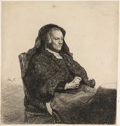 De moeder van de kunstenaar zittend aan een tafel, ca. 1631